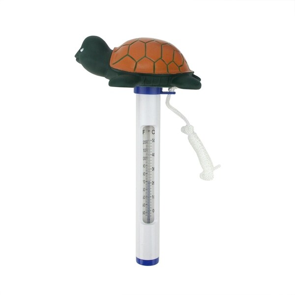 8.25" Green and Orange Floating Turtle Shaped Swimming Pool Thermometer with Cord - Multi-colored