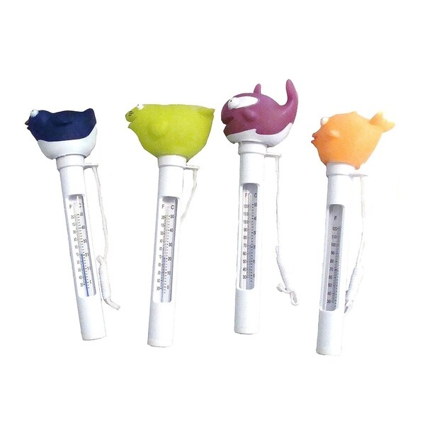 Set of 4 Floating Baby Animal Swimming Pool Thermometers with Cords - Multi-colored