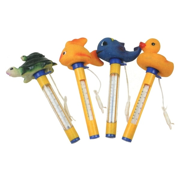 Set of 4 Yellow Floating Animal Swimming Pool Thermometers with Cords - Multi-colored