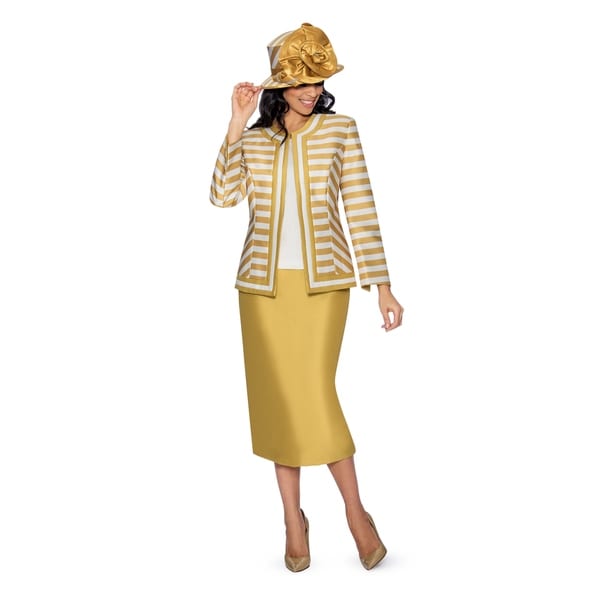 Giovanna Collection Women's Size Non-Collar Stripe 3-Piece Skirt Suit