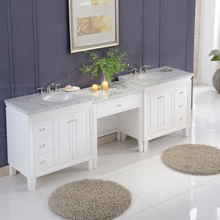 Silkroad Exclusive 103" Transitional Bathroom Vanity Carrara Marble Top ...