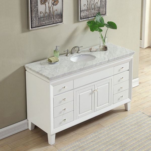Silkroad Exclusive 60 Transitional Bathroom Vanity Carrara Silkroad Exclusive 60 Transitional Bathroom Vanity Carrara Marble Top Single Sink Cabinet