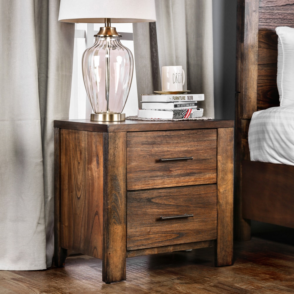 Rustic Open Bottom Nightstand Western Lodge Cabin Real Solid Wood Trim Detail 