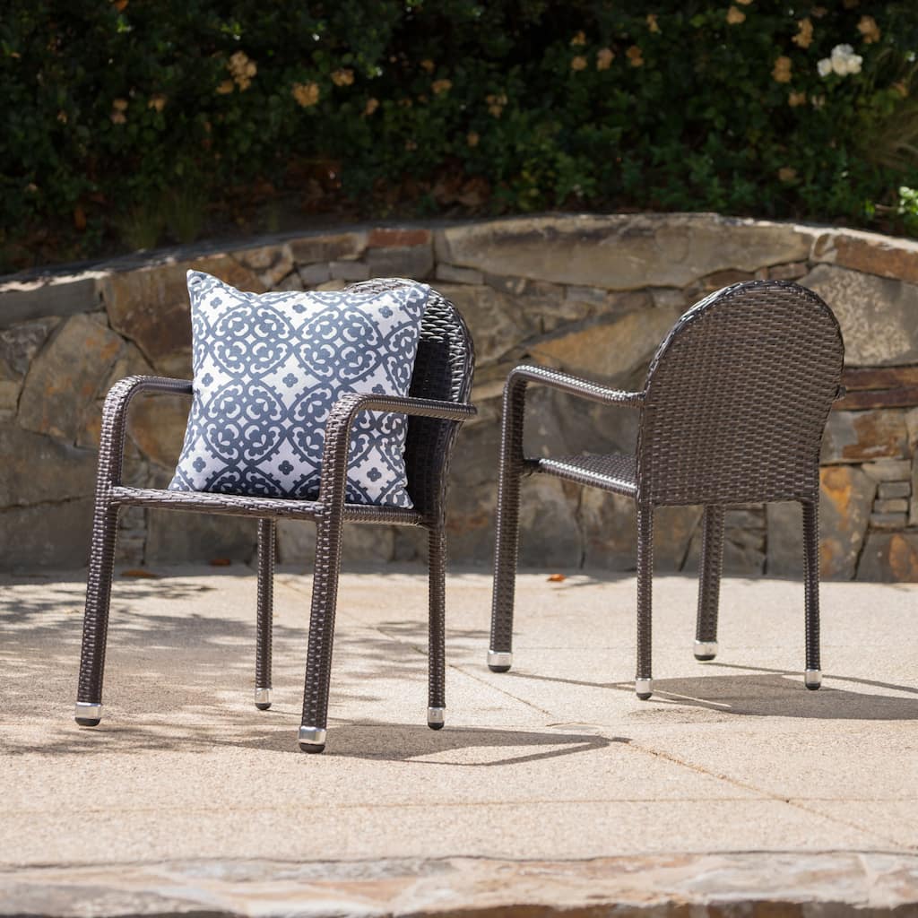 Aurora Outdoor Aluminum Wicker Stacking Dining Chair by Christopher Knight Home (Set of 2)