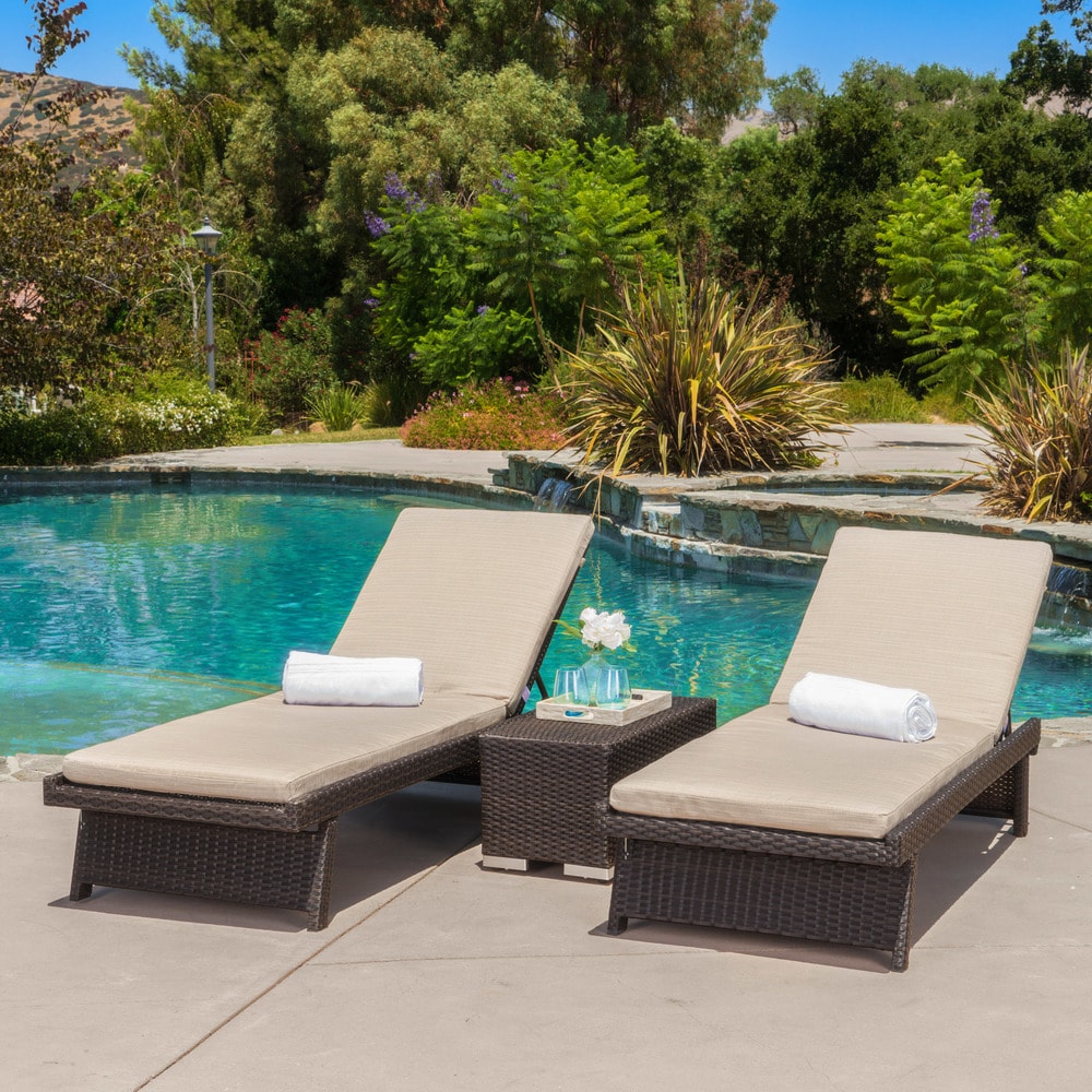 Christopher Knight Home Marbella Outdoor 3-piece Wicker Chaise Lounge Set with Sunbrella Cushions