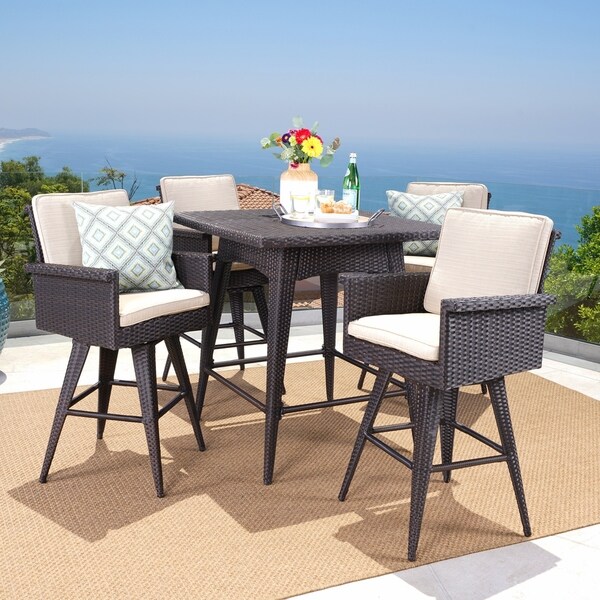 Marbella Outdoor 5-piece Square Wicker Dining Set with Sunbrella Cushion by Christopher Knight Home