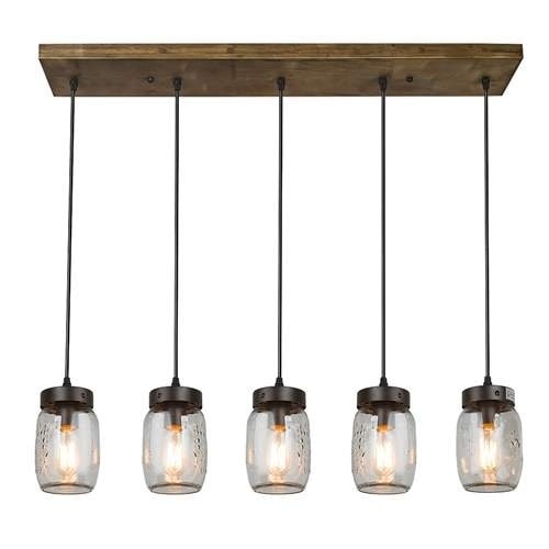 LNC Wood 5-light Glass Jar Ceiling Lights Linear Chandelier Lighting - Chandeliers For Bedrooms by Overstock.com