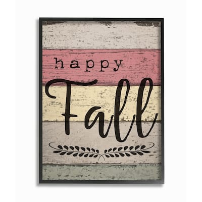Stupell Happy Fall Distressed Wood Leaves Framed Giclee Texturized Art