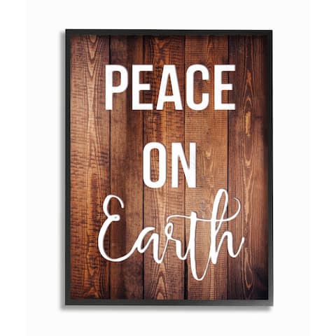 Peace On Earth Distressed Wood Typography Framed Giclee Art
