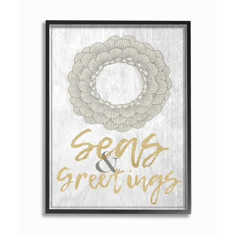 Stupell Seasons Greetings Festive Graphic Wreath Framed Giclee Texturized Art