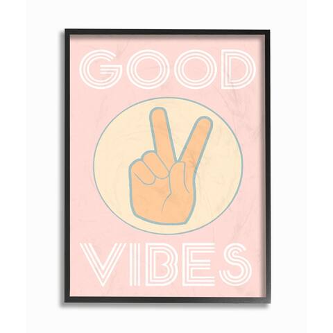 Good Vibes Peace Hand Pink Framed Giclee Texturized Art
