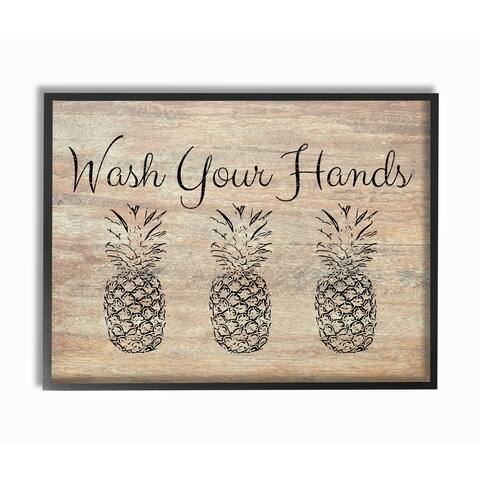 Wash Your Hands Pineapple Framed Giclee Texturized Art