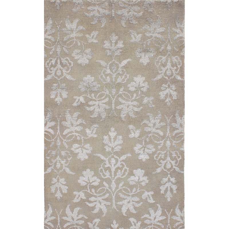 Hand-knotted La Seda Green Silk, Wool Rug - 4'9" x 7'9" - Beige