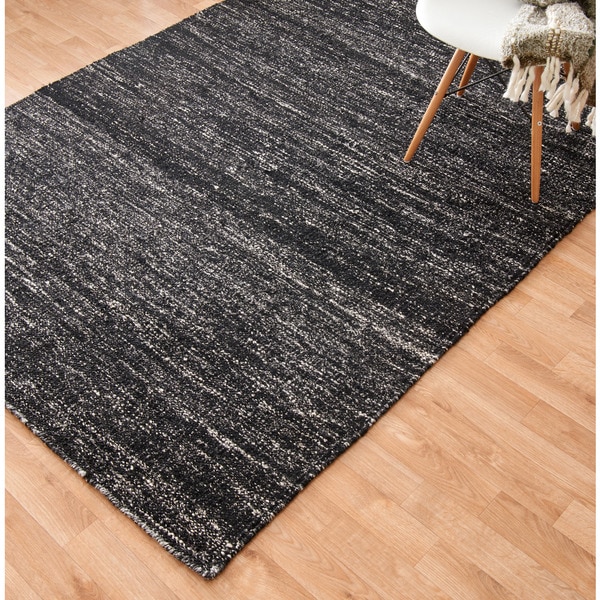 Flat-weave Black Abstract Contemporary Area Rug - 9'3" x 13'