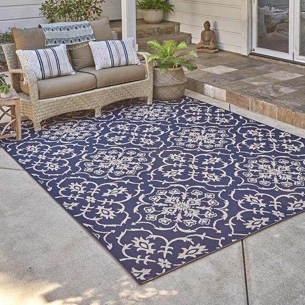 Studio by Brown Jordan Aurora Navy/Grain Area Rug by Gertmenian (7'10' x 10') - 7'10 x 10'