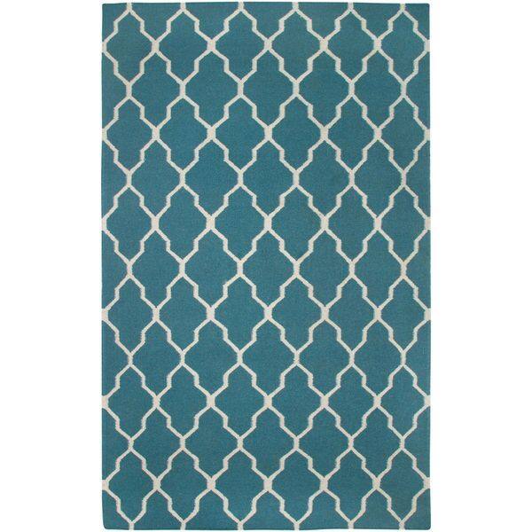 Handmade Flatweave Swing Blue Teal Wool Trellis Area Rug 2' x 3