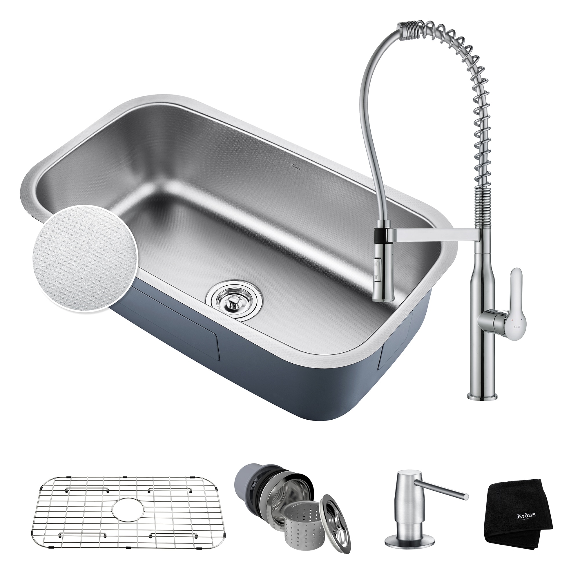 Kraus 31 1 2 In Undermount Single Bowl Stainless Steel Kitchen Sink Kpf 1640 Nola Commercial Pull Down Faucet Dispenser