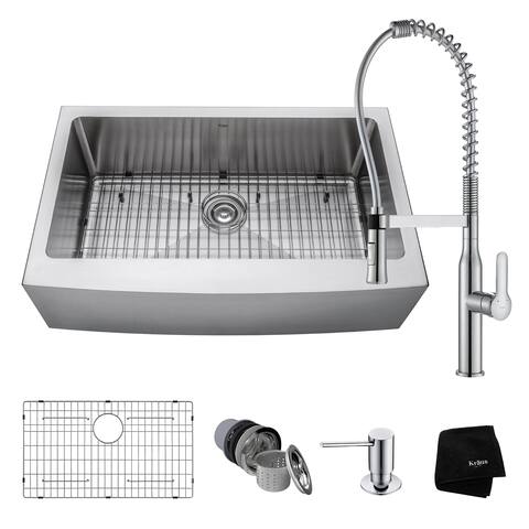 Chrome Finish Farmhouse Kitchen Sinks Online At Kraus 33 Farmhouse Sink With Nola Commercial Faucet Soap Dispenser