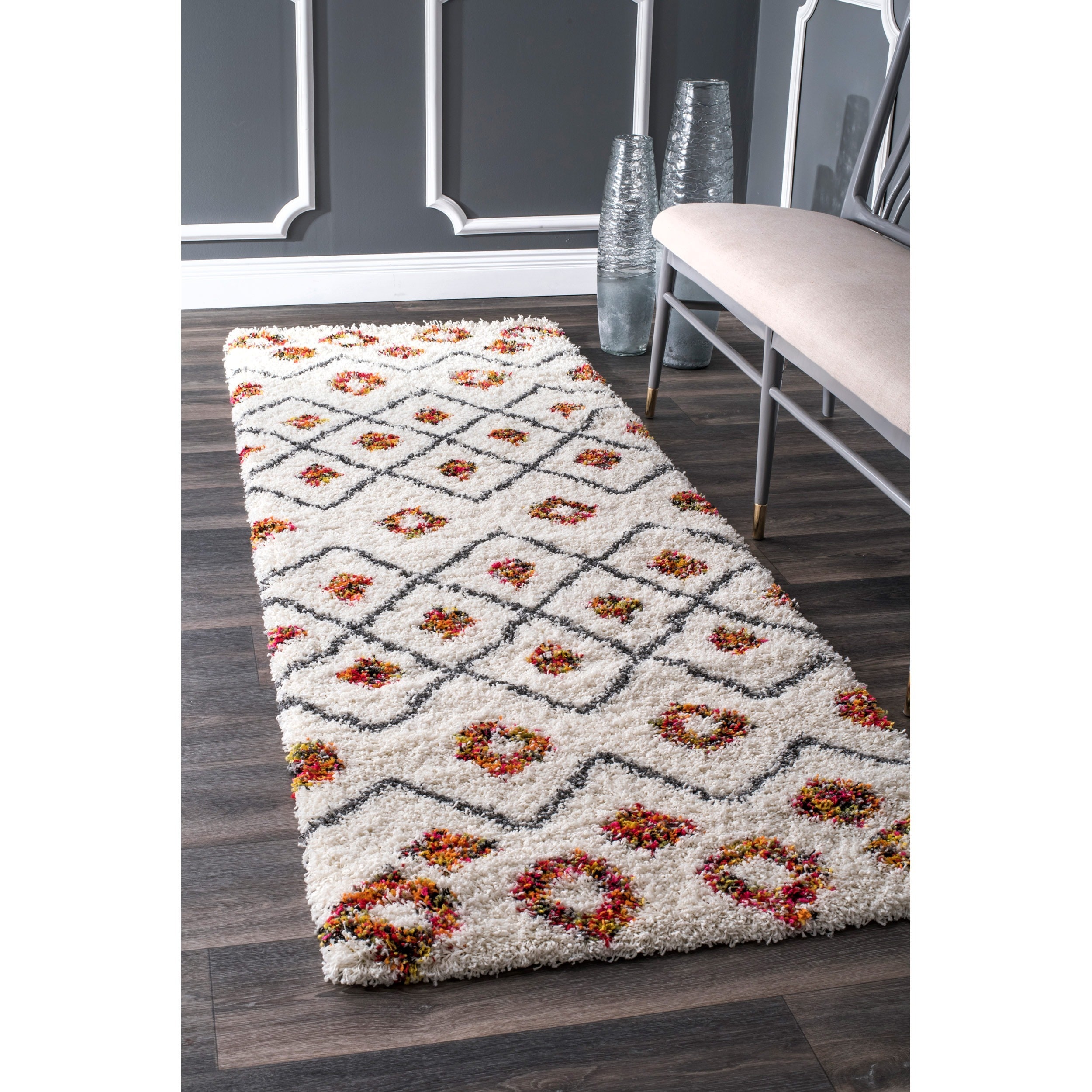 Palm Canyon Zanjero Moroccan Variations Rainbow Trellis Shag Multi Runner Rug (2'8 x 8')