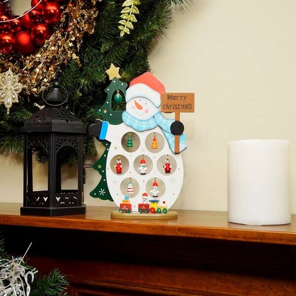 Northlight 10.25 Wooden Snowman Merry Christmas Cut-Out with Miniature Ornaments Table Top Decoration