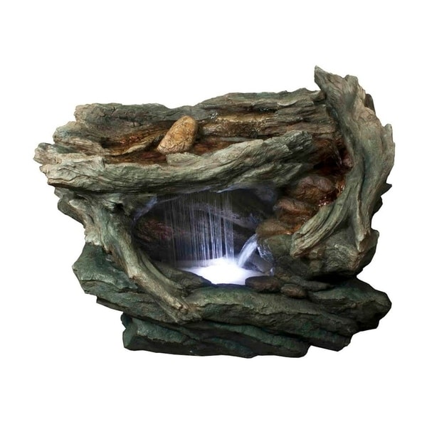 Grey 31-inch LED Lighted Woodland Grotto with Stones Spring Outdoor Garden Water Fountain