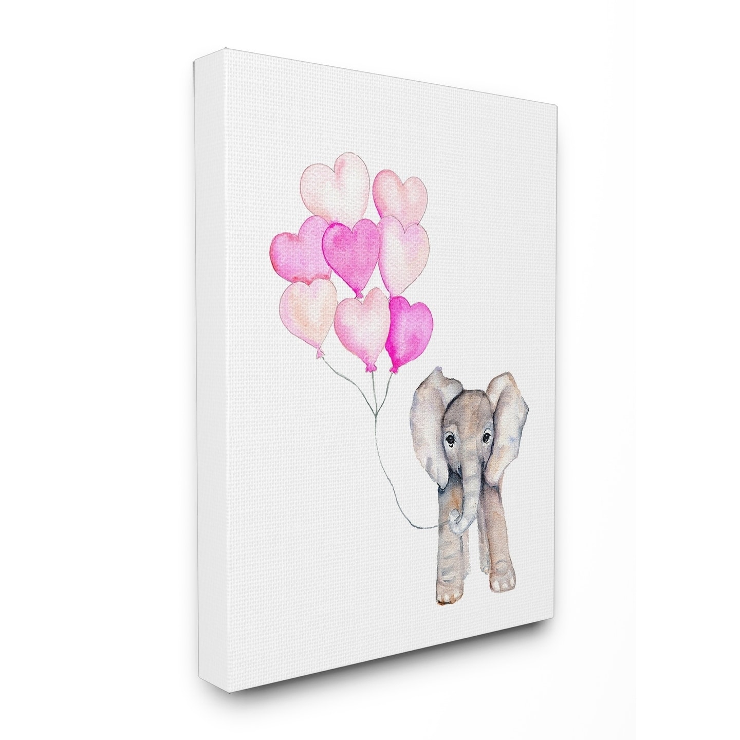 Baby Elephant with Pink Heart Balloons Stretched Canvas Wall Art