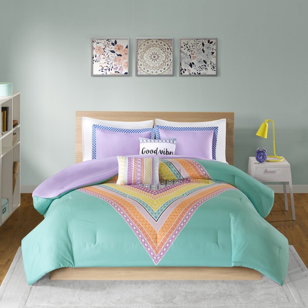 Intelligent Design Presley Aqua Printed 5-piece Comforter Set