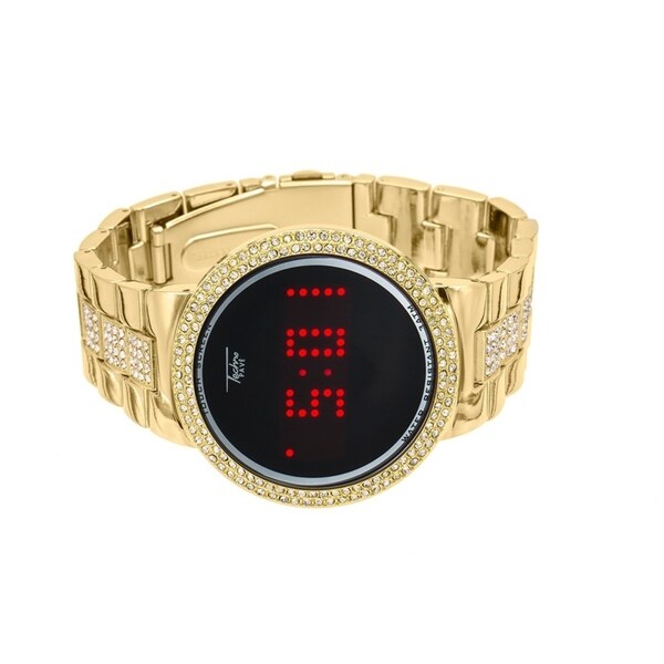 Techno Paves' 8166 Iced out Gold Plated Touch Sreen Mens Watch 