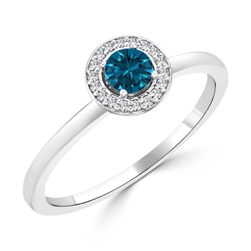 Auriya Round 1/3ctw Halo Blue Diamond Engagement Ring 10k Gold