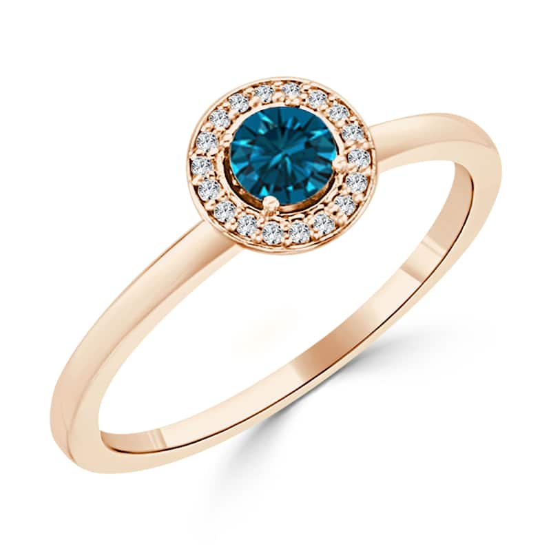 Auriya Round 1/3ctw Halo Blue Diamond Engagement Ring 10k Gold