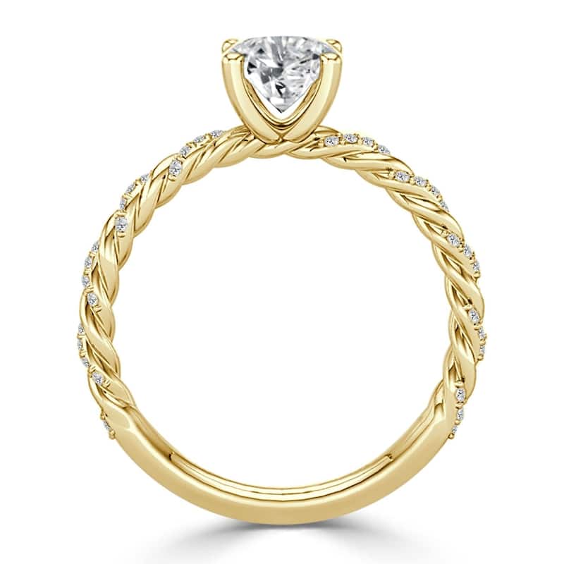 10K Gold Twisted Rope 1ct TDW Round Solitaire Diamond Engagement Ring by Auriya
