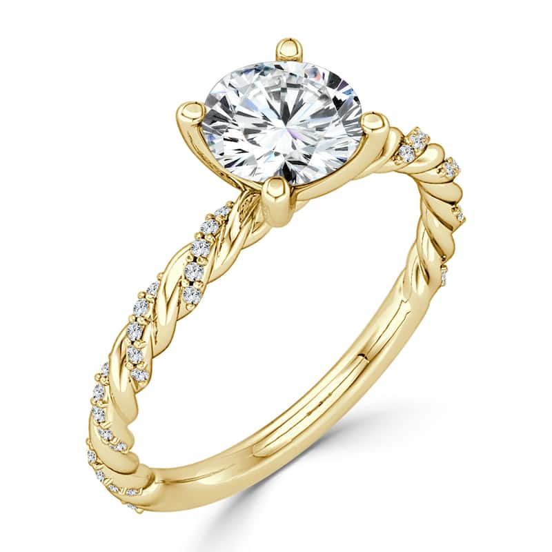 10K Gold Twisted Rope 1ct TDW Round Solitaire Diamond Engagement Ring by Auriya