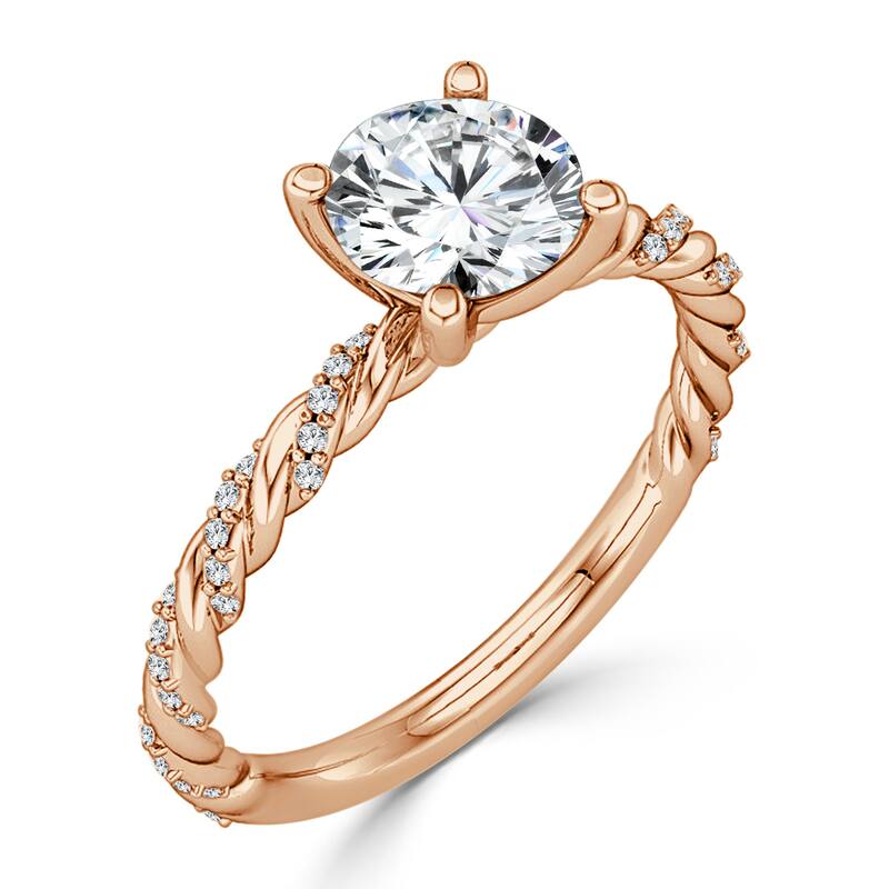 10K Gold Twisted Rope 1ct TDW Round Solitaire Diamond Engagement Ring by Auriya