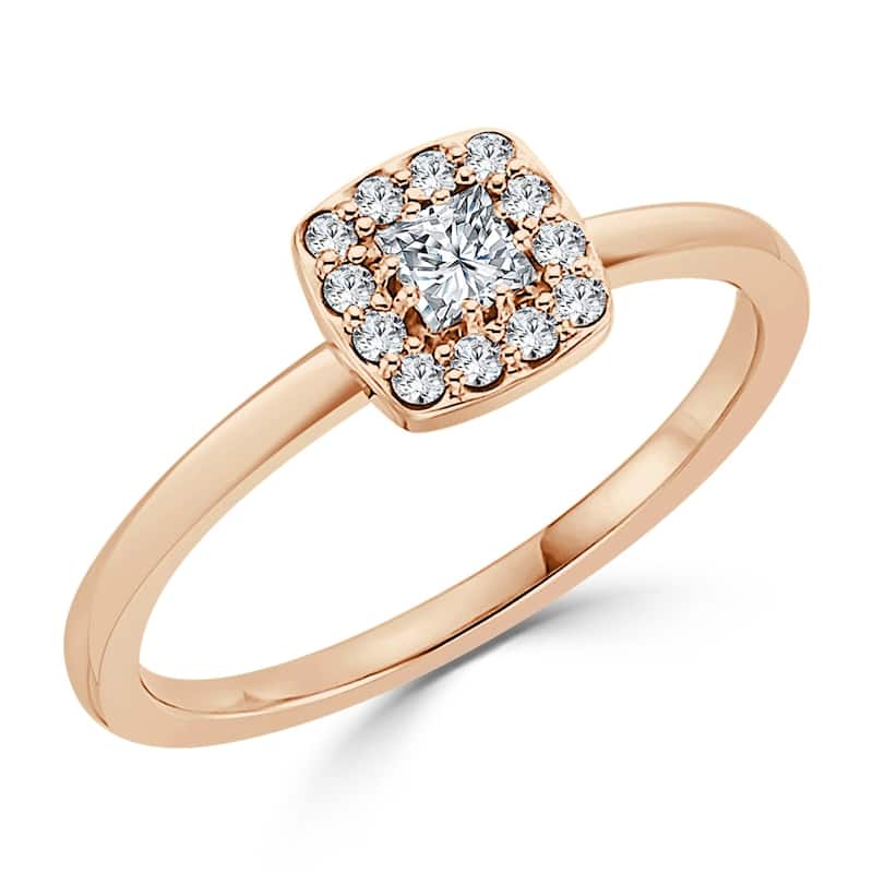Auriya Princess-Cut 1/4ctw Halo Diamond Promise Ring 10K Gold