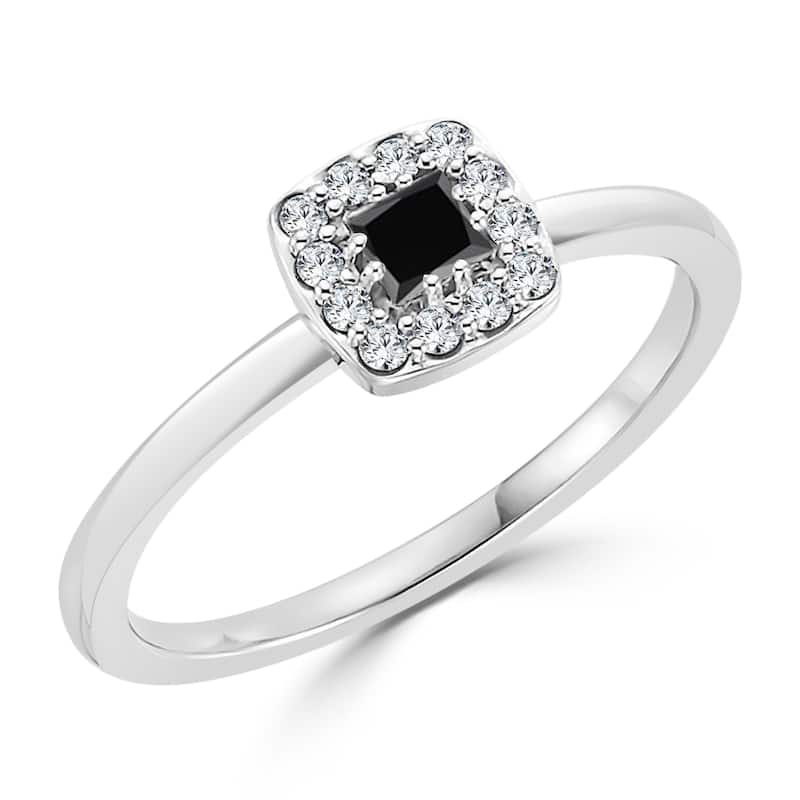 10K Gold Princess-Cut 1/4ct TDW Accent Black Diamond Halo Promise Ring by Auriya