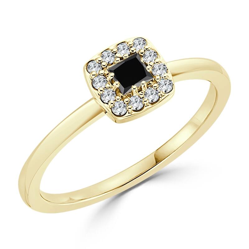 10K Gold Princess-Cut 1/4ct TDW Accent Black Diamond Halo Promise Ring by Auriya