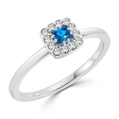 Auriya 1/4ctw Princess Cut Blue Sapphire and Halo Diamond Engagement Ring 10k Gold
