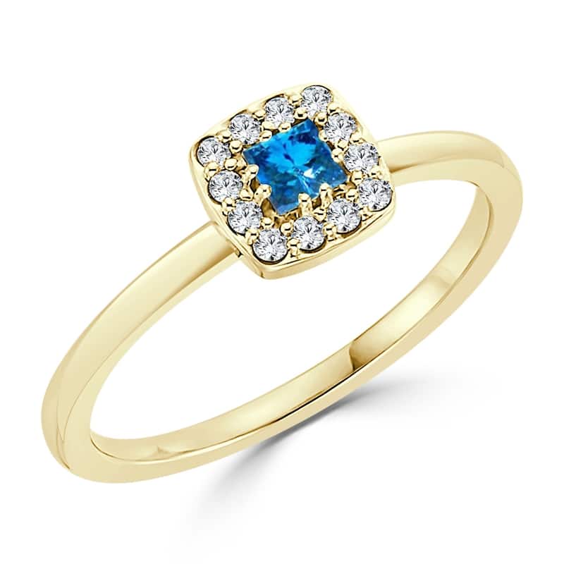 Auriya 1/4ctw Princess Cut Blue Sapphire and Halo Diamond Engagement Ring 10k Gold - 10 - Yellow