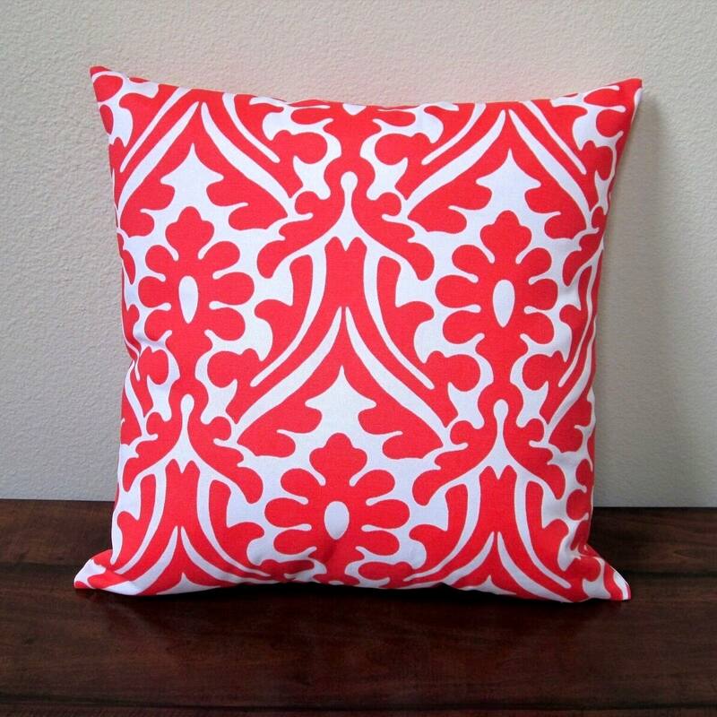 Artisan Pillows 18-inch Indoor/Outdoor Modern Geometric Damask in Orange or Navy Blue - Pillow Cover Only (Set of 2) - Orange