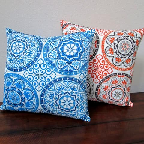 18-inch Indoor/Outdoor Modern Spanish Moroccan Color Wheel Circles in Indigo Blue or Orange - Pillow Cover Only (Set of 2)
