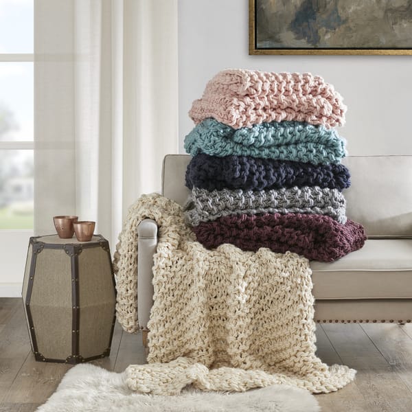 Madison Park Handmade Chunky Cable Knit Throw Overstock 17007159