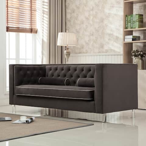 AC Pacific Victoria Collection Modern Style Luxurious Polyester Velvet Upholstered Tufted Living Room Loveseat