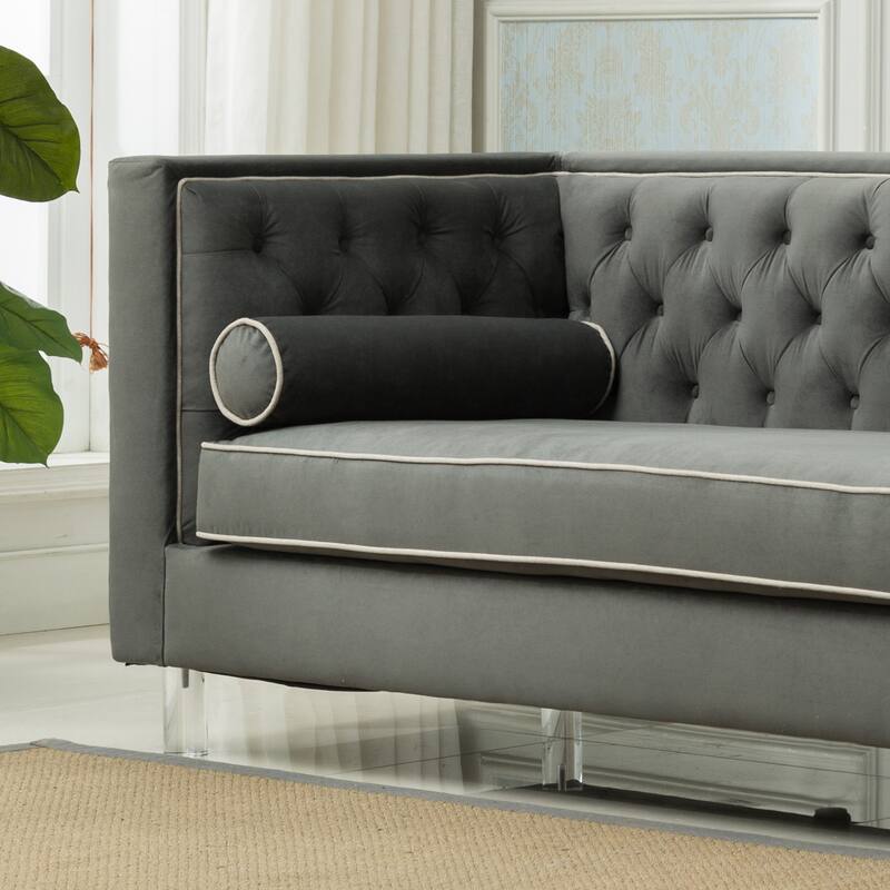 AC Pacific Victoria Collection Modern Style Luxurious Polyester Velvet Upholstered Tufted Living Room Loveseat