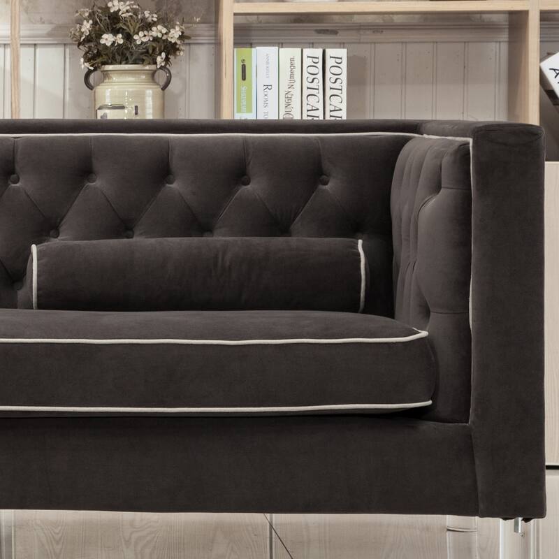 AC Pacific Victoria Collection Modern Style Luxurious Polyester Velvet Upholstered Tufted Living Room Loveseat