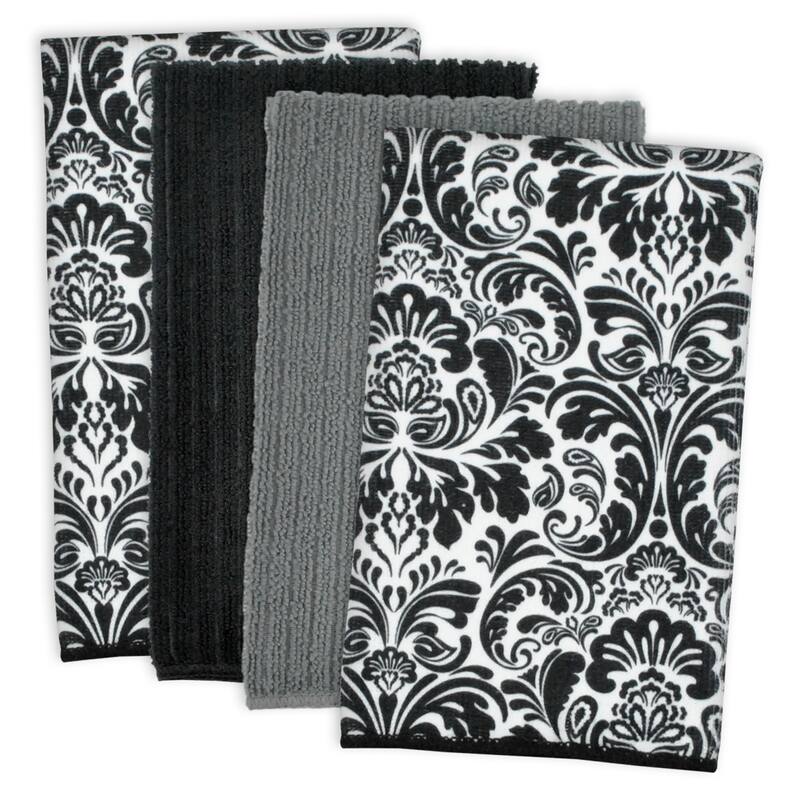 Chevron Microfiber Dishtowel (Set of 4) - Set of 4 - Damask Black
