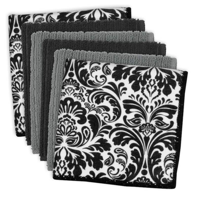 Chevron Microfiber Dishtowel (Set of 4) - Set of 6 - Damask Black