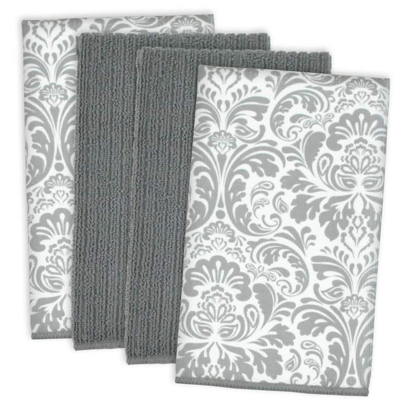 Chevron Microfiber Dishtowel (Set of 4) - Set of 4 - Damask Gray