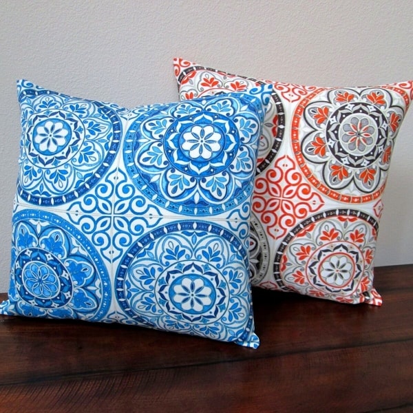 Turquoise Orange Grey pillow 2 ikat indoor//outdoor pillow covers throw pillow