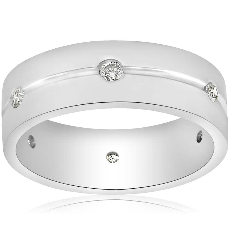 14K White Gold 1/2ct Diamond Mens 8mm Flat High Polished Comfort Fit Wedding Band (G-H,SI2-I1)
