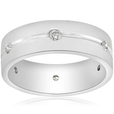 14K White Gold 1/2ct Diamond Mens 8mm Flat High Polished Comfort Fit Wedding Band (G-H,SI2-I1)